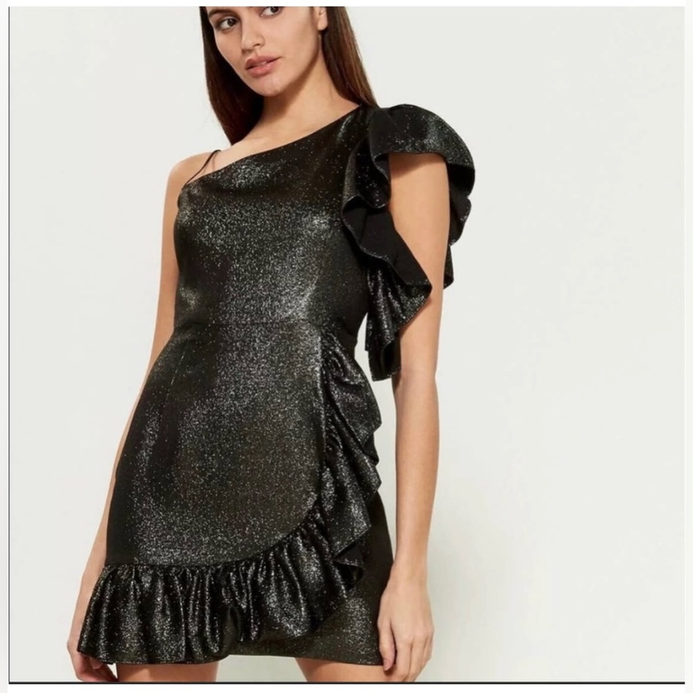 Sandro Effie Metallic Black Cocktail Mini Dress